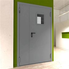 Дверь DoorHan/1150/2050/техническая/двухств/остекл./глад/глад/7035/левая/с угл. рамой